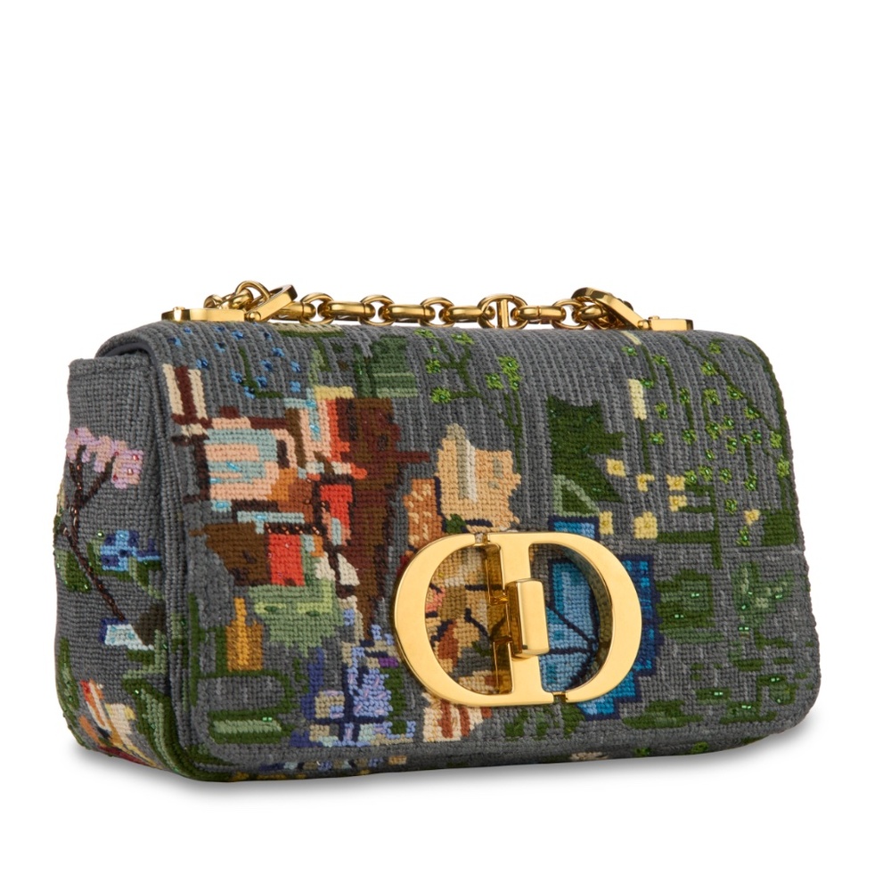 Christian Dior Chain Caro Shoulder Bag cotton Gray Gold - Picture 2 of 7